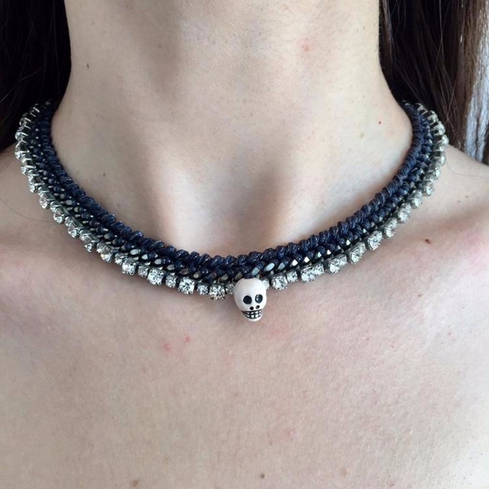 Rare ~ Venessa Arizaga Dorian Grey Skull Choker Necklace ~ 17" Long